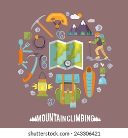 Colorful flat vector icons set. Quality design illustrations, elements and concept. Climbing icons. Set #3