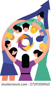 Bunte, flache Vektorgrafik diverser Menschen, die eine einheitliche Form bilden, um Vielfalt, Einheit, Einbindung und Teamarbeit zu repräsentieren.