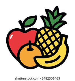 Colorful Flat Vector Illustration of Mixed Fruits