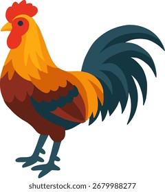 Colorful flat vector illustration of a rooster standing proudly