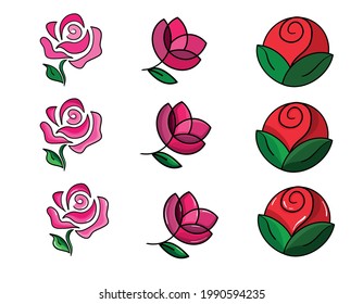 Farbige flache Vektorgrafik: Kollektion von einfachem Rose-Logo