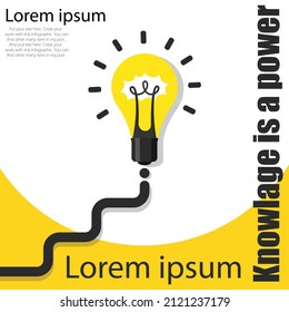 Colorful flat vector of light bulb and upping line graph template, example text, brain or knowledge development concept, background illustration for your design paper website app or presentations.