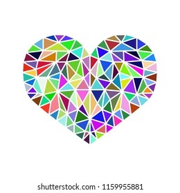 Colorful flat vector low poly heart icon isolated, stylish graphic multicolor heart sign for greeting cards, posters, invitations, banners, web and decoration; Saint Valentine's Day symbol; EPS 10