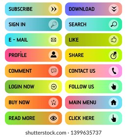 Colorful flat web buttons with icons. Modern Style Buttons
