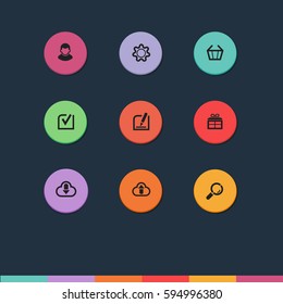 Colorful flat web buttons with icons on dark background
