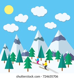 Colorful flat winter mountains for your design and printing