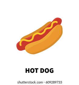 Colorful flat/cartoon design hot dog icon. Vector illustration isolated on a white background. 