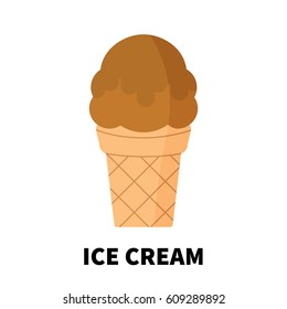 Colorful flat/cartoon design ice cream icon. Vector illustration isolated on a white background. 