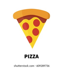 Colorful flat/cartoon design pizza icon. Vector illustration isolated on a white background. 