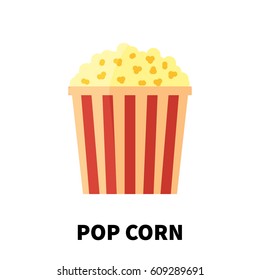 Colorful flat/cartoon design pop corn icon. Vector illustration isolated on a white background.