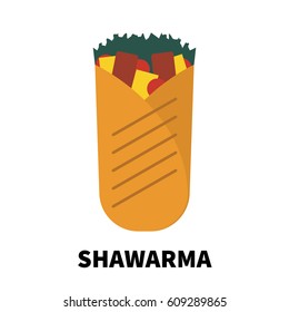 Colorful flat/cartoon design shawarma icon. Vector illustration isolated on a white background. 