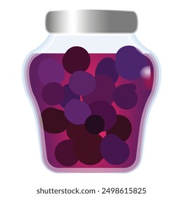 Colorful, flatdesign vector image featuring a jar full of purple preserved fruits