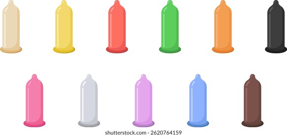 Colorful flavored condom icons – vector set
