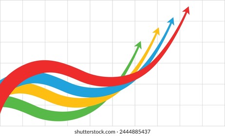 colorful flexible arrows move upwards smoothly, arrow graph going up, improvement, economy boom, finances increasing, businesses profit, stocks rising, forex profit