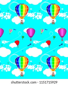 colorful flight of balloons in the blue sky