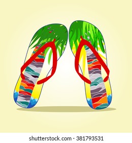 Colorful flip flop with summer pattern