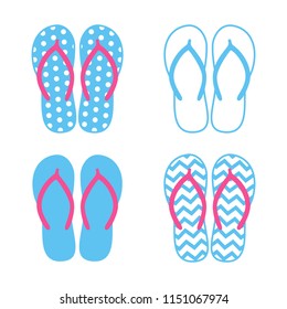 Colorful flip flops. Beach slippers. Sandals. Vector icon isolated on white background.