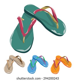 Colorful flip flops isolated on white background.