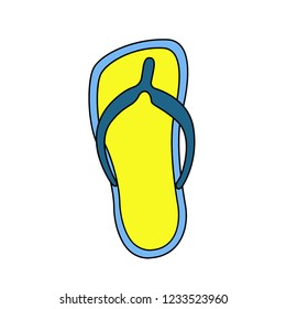 Colorful flip flops, summer time vacation attribute, shoes, slippers, sketch style. isolated on white background. Hand drawn