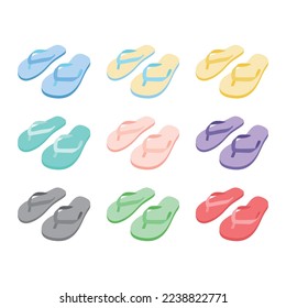 Colorful flip flops vector illustration on white background. Flip-flops are convenient for going out and walking on the beach in summer.