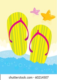Colorful flipflops on the beach - VECTOR