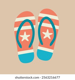 Colorful flip-flops on a beige background for summer. A vibrant illustration of two pairs of colorful flip-flops