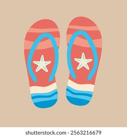 Colorful flip-flops on a beige background for summer. A vibrant illustration of two pairs of colorful flip-flops