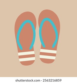 Colorful flip-flops on a beige background for summer. A vibrant illustration of two pairs of colorful flip-flops