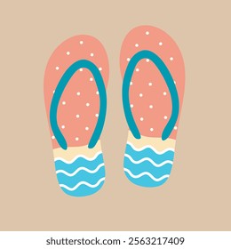 Colorful Flip-Flops on a Beige Background. A cheerful illustration of two flip-flops on a beige background