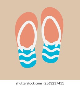 Colorful Flip-Flops on a Beige Background. A cheerful illustration of two flip-flops on a beige background