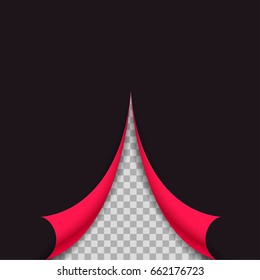 Colorful flipped edges in pink on transparent background. Vector illustration
