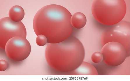 Colorful Floating Soft Balls Background red. 3D Illustration. Colorful red flying spheres vector background. 