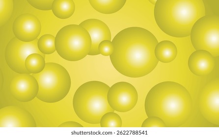 Colorful Floating Soft Balls Background. Yellow pearls flew in the sky. Abstract trendy stylish wallpaper background. 3D illustration. Yellow background yellow flying ball vector pattern.