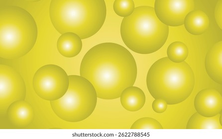 Colorful Floating Soft Balls Background. Yellow pearls flew in the sky. Abstract trendy stylish wallpaper background. 3D illustration. Yellow background yellow flying ball vector pattern.