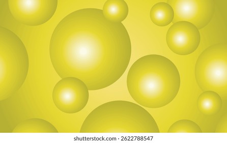 Fondo de bolas suaves flotantes coloridas. Las perlas amarillas volaban en el cielo. Abstractas fondo de Fondo de pantalla con estilo de moda. Ilustración 3D. Fondo amarillo amarillo patrón de Vector de bola voladora.