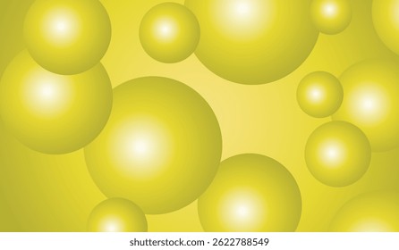 Colorful Floating Soft Balls Background. Yellow pearls flew in the sky. Abstract trendy stylish wallpaper background. 3D illustration. Yellow background yellow flying ball vector pattern.