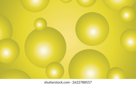 Colorful Floating Soft Balls Background. Yellow pearls flew in the sky. Abstract trendy stylish wallpaper background. 3D illustration. Yellow background yellow flying ball vector pattern.