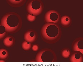 Colorful Floating Soft Balls Background. Red pearls flew in the sky. Abstract trendy stylish wallpaper background. 3D illustration. Vector pattern of red flying balls on a red background.