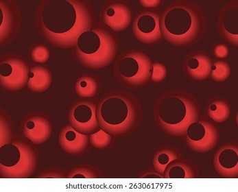 Colorful Floating Soft Balls Background. Red pearls flew in the sky. Abstract trendy stylish wallpaper background. 3D illustration. Vector pattern of red flying balls on a red background.