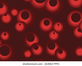Fondo de bolas suaves flotantes coloridas. Las perlas rojas volaban en el cielo. Abstractas fondo de Fondo de pantalla con estilo de moda. Ilustración 3D. Patrón de Vector de bolas voladoras rojas sobre un fondo rojo.