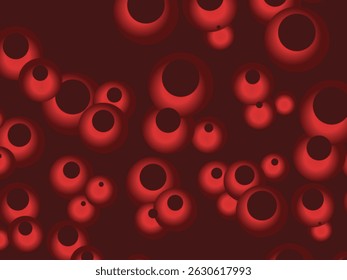 Fondo de bolas suaves flotantes coloridas. Las perlas rojas volaban en el cielo. Abstractas fondo de Fondo de pantalla con estilo de moda. Ilustración 3D. Patrón de Vector de bolas voladoras rojas sobre un fondo rojo.
