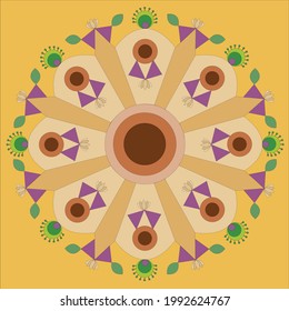 Diseño de suelo colorido con círculo , triángulo y loto sobre fondo de color amarillo