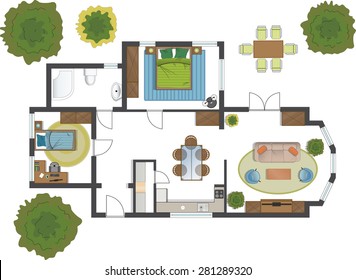 Colorful Floor Plan Of A House.