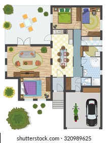 Colorful Floor Plan Of A House.