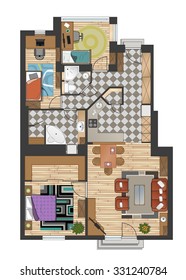 Colorful floor plan of modern apartment.
