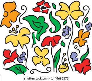 Colorful florai pattern. Stylized flowers, plants on the white background.