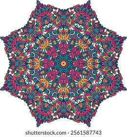 Colorful floral Abstract geometric vector paisley psychedelic medallion seamless pattern. Ethnic Decorative Mandala ornament. Yoga symbol. Arabesque vector