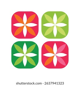 Colorful floral arrangement composed of four square blocks featuring abstract flower motifs