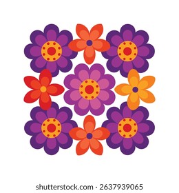 Colorful floral arrangement of simple flowers perfect for decorative designs and backgrounds