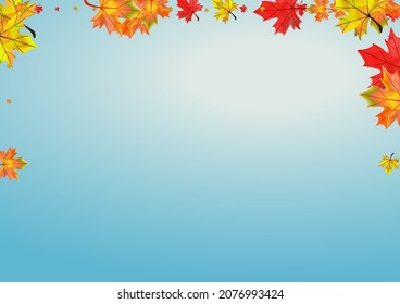 Colorful Floral Background Blue Vector. Leaves Abstract Texture. Brown Canadian Leaf. Nature Foliage Illustration.